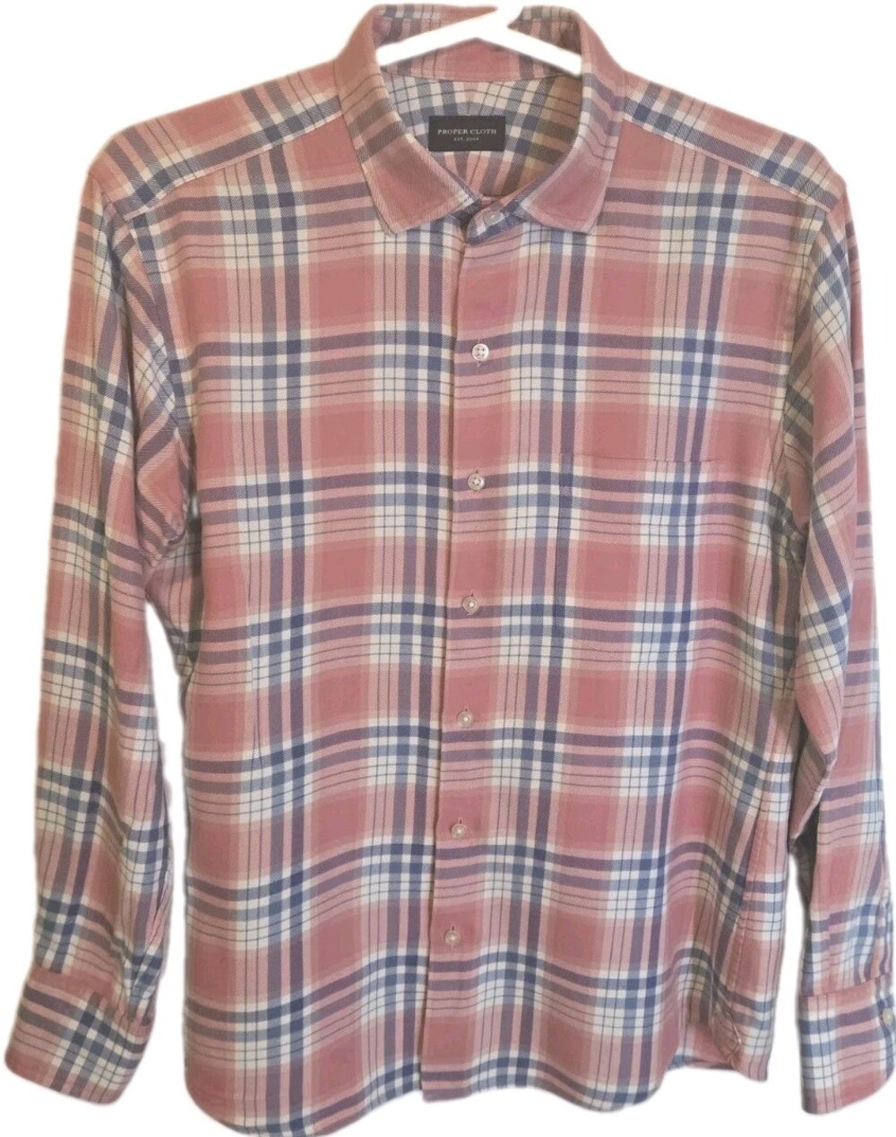 Proper Cloth Mens Small Plaid Button Down Shirt Pink Blue Cotton Custom Made